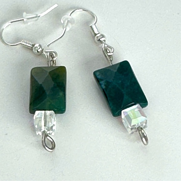 Crystal Glass Bead Earrings and Chalcedony Silver tone Handmade Earrings 3476 P - Picture 1 of 9